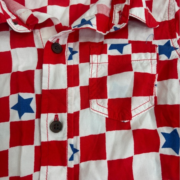 Cat and Jack Red white blue American flag patriotic rayon button down shirt 4T - Picture 3 of 4
